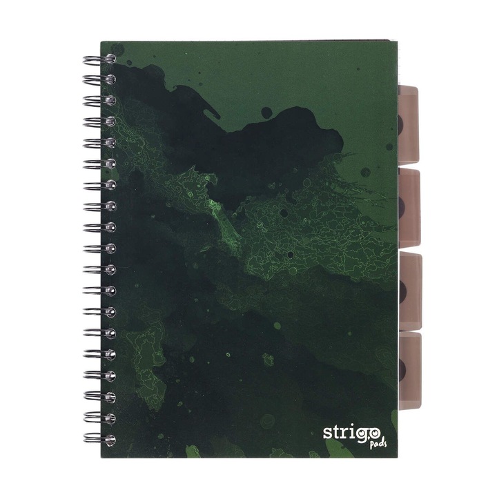 Caiet cu spirala si separatoare, STRIGO PADS Project Book Fusion B5, matematica, 200 pag., hartie 80gr, FSC coperti cartonate, verde