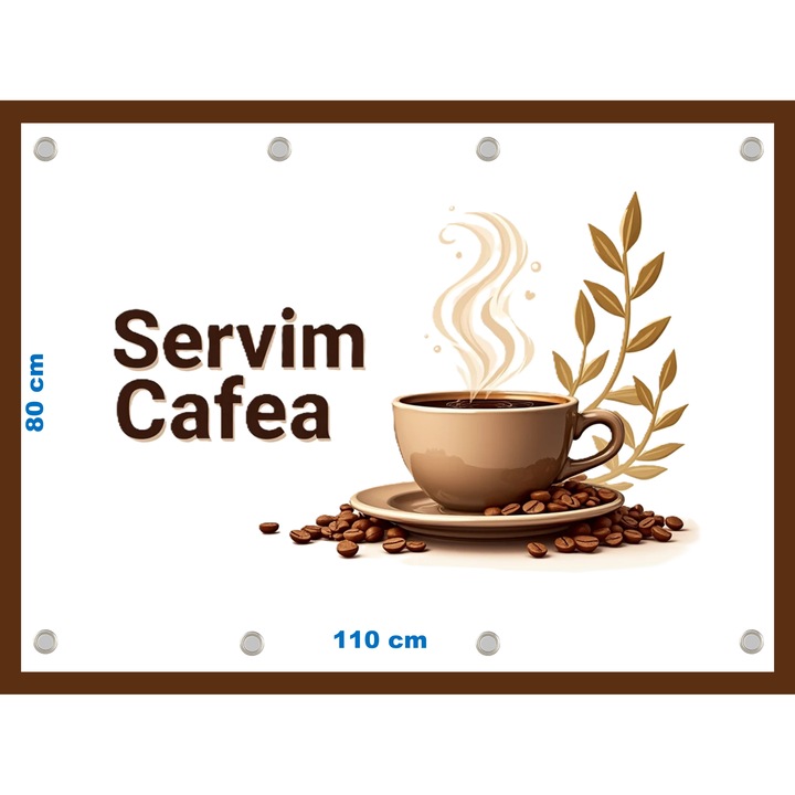 Banner "Servim cafea" cu capse, dimensiune 80x110 cm