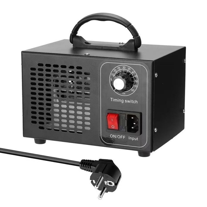 Generator profesional ozon, Rqiurpn, Purificator de Aer, 60g/h, Timer 60min, 120W, utilizare rezidentiala, pentru birou, apartament, Auto, Negru