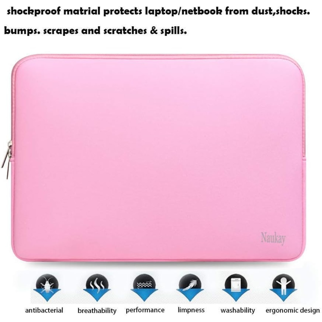 Husa de Protectie pentru MacBook Air/Pro 14 inch, Compatibila cu Alte Laptopuri, Impermeabila, Material Neopren, Interior Poliester, Fermoar Rezistent, 1 Compartiment Exterior, Slim si Usoara, Roz