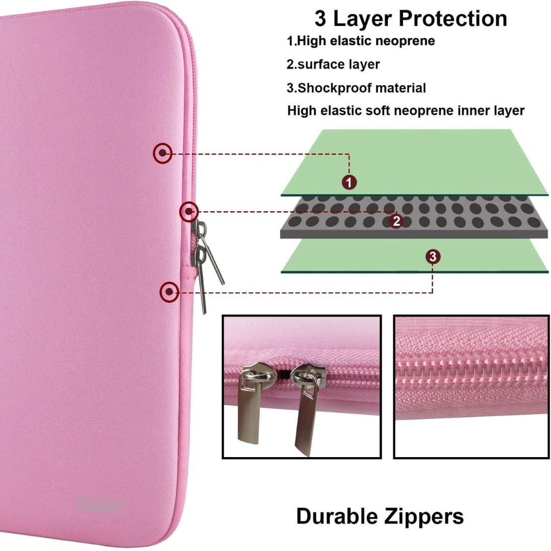 Husa de Protectie pentru MacBook Air/Pro 14 inch, Compatibila cu Alte Laptopuri, Impermeabila, Material Neopren, Interior Poliester, Fermoar Rezistent, 1 Compartiment Exterior, Slim si Usoara, Roz