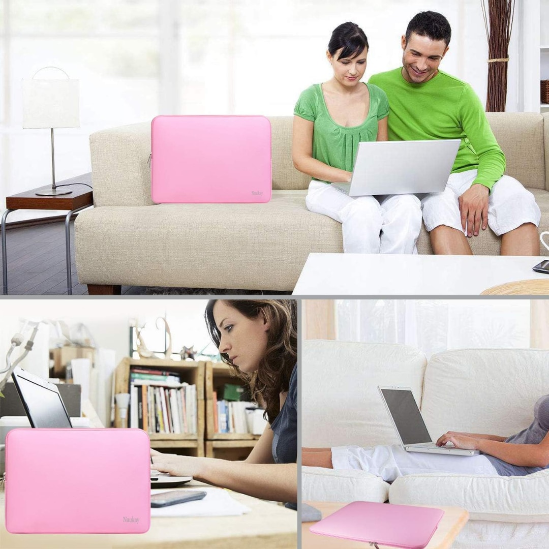 Husa de Protectie pentru MacBook Air/Pro 14 inch, Compatibila cu Alte Laptopuri, Impermeabila, Material Neopren, Interior Poliester, Fermoar Rezistent, 1 Compartiment Exterior, Slim si Usoara, Roz