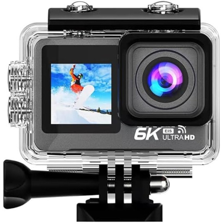 Camera video sport Lipa AT-M82TR 6K, 50 MP, waterproof, set 21 accesorii, negru