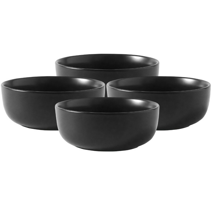 Boluri din portelan 780 ml MG Home Artena boluri negre pentru salata, set de 4