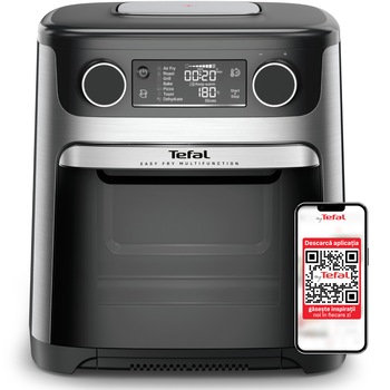 Friteuza cu aer cald Tefal Easy Fry Multifunction, air fryer & oven FW556DE0, 1800W, 15L, 9 programe automate, ecran LCD, tehnologia Extra-Crisp, temperatura ajustabila, Argintiu & Negru
