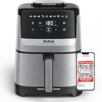 Friteuza cu aer cald Tefal Easy Fry Silence air fryer EY552DE0, 1670W, capacitate 5L, 10 programe automate, ecran LCD, gatire silentioasa, vas detasabil antiaderent, tehnologie Extra-Crisp, cronometru, temperatura ajustabila, argintiu & negru