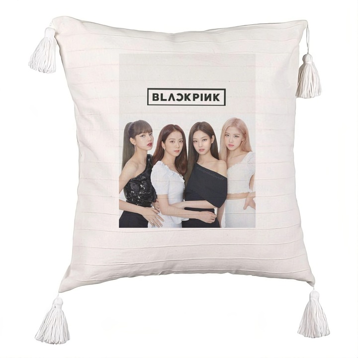 Perna Personalizata cu Franjuri BlackPink, Model 6, 45×45 cm, Cu fermoar