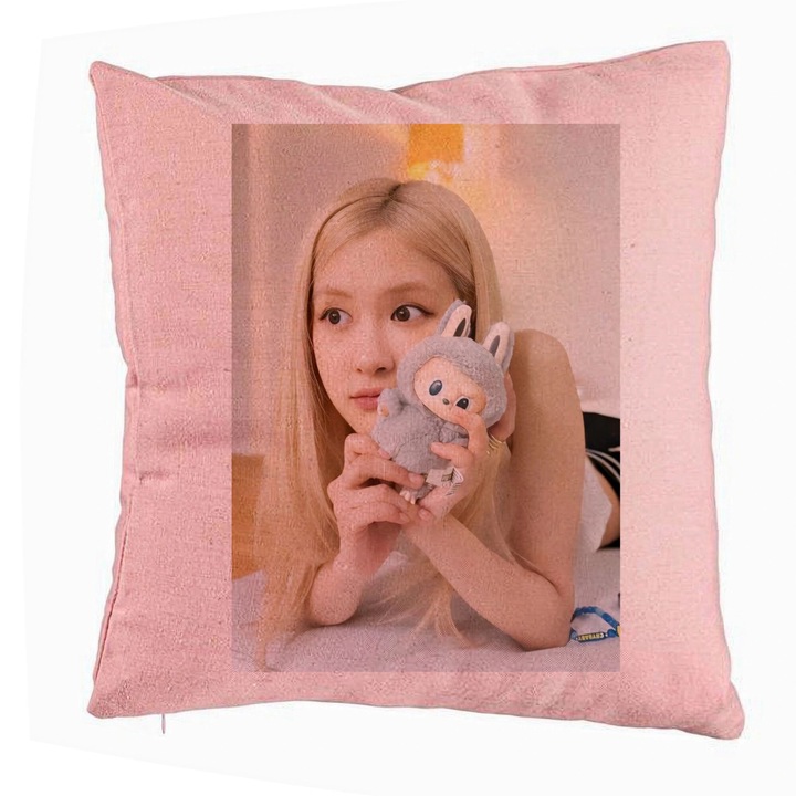 Персонализирана възглавница BlackPink Rose 2, 40x40 см, розова, подвижна калъфка, маншон
