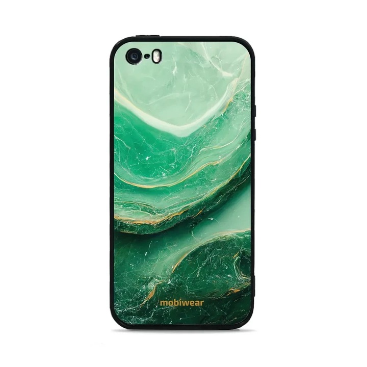 Mobiwear Glossy tok Apple iPhone SE-hez, zöld márvány, ütés- és karcálló, szett 1 tok