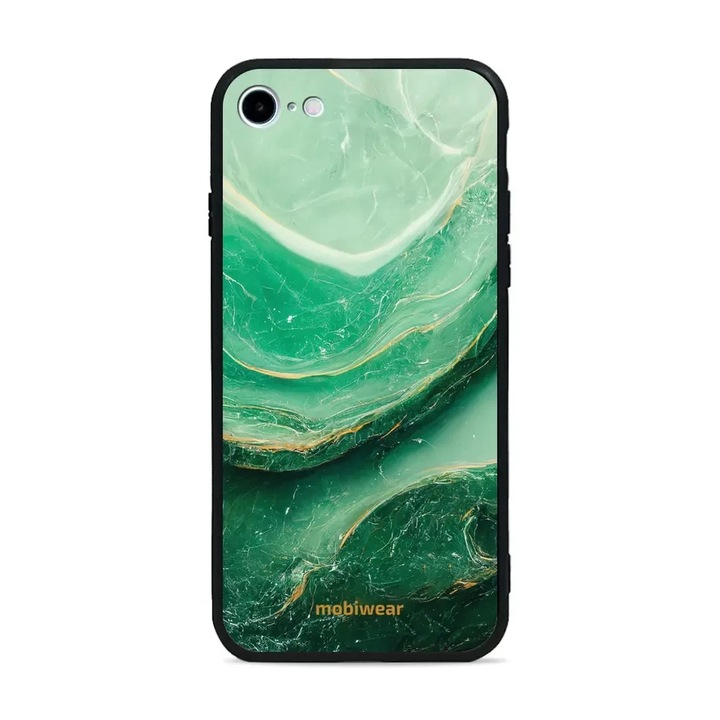 Mobiwear Glossy case за Apple iPhone SE 2020, зелен мрамор, устойчив на удари и надраскване, комплект 1 кейс