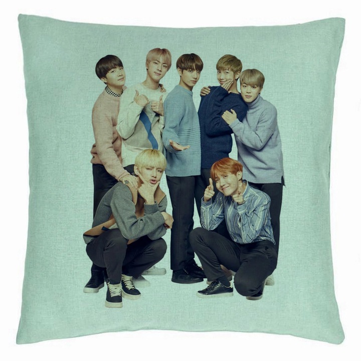 Персонализирана възглавница BTS Army 11, 40×40 см, ментово зелено, подвижна калъфка, духало