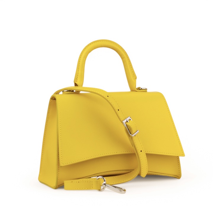 Чанта от естествена кожа Moranti, жълта, с едно отделение, джоб с цип