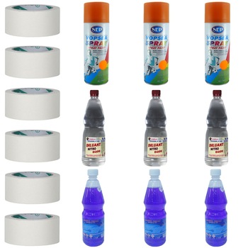 Pachet - 3 x SEP Vopsea spray pentru reparatii rapide, portocaliu, 400ml + 3 x Nitro diluant D209, 900ml + 3 x Alcool tehnic 97%, 900ml + 6 x Scotch, banda de hartie, 50m Pachet - 3 x SEP Vopsea spray pentru reparatii rapide, portocaliu, 400ml + 3 x Nitro diluant D209, 900ml + 3 x Alcool tehnic 97%, 900ml + 6 x Scotch, banda de hartie, 50m
