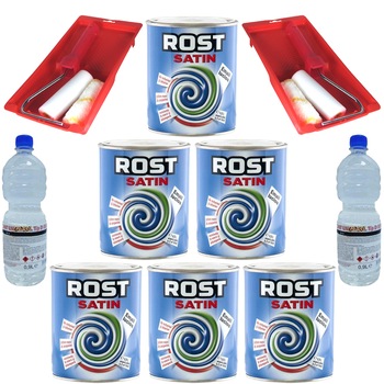 Pachet - 6 x ROST Satin Vopsea email, ocru, 0.6L + 2 x Diluant Universal D509, 0.9L + 2 x Trafalet cu tava Pachet - 6 x ROST Satin Vopsea email, ocru, 0.6L + 2 x Diluant Universal D509, 0.9L + 2 x Trafalet cu tava