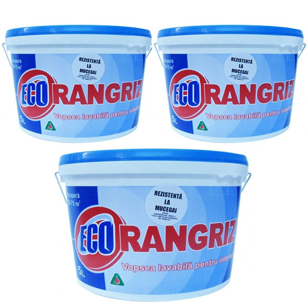 Pachet - 3 x Vopsea lavabila de interior, Ecorangriz, 5L