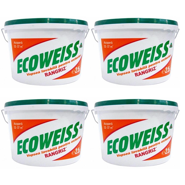 Pachet - 4 x Vopsea lavabila de exterior, Ecoweiss, 2.5L