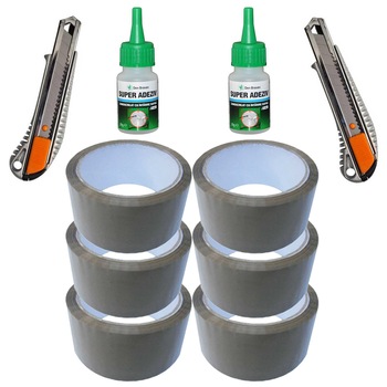 Pachet - 6 x Scotch lat maro, 40M + 2 x Cutter Metalic + 2 x Adeziv Den Braven, 20g Pachet - 6 x Scotch lat maro, 40M + 2 x Cutter Metalic + 2 x Adeziv Den Braven, 20g