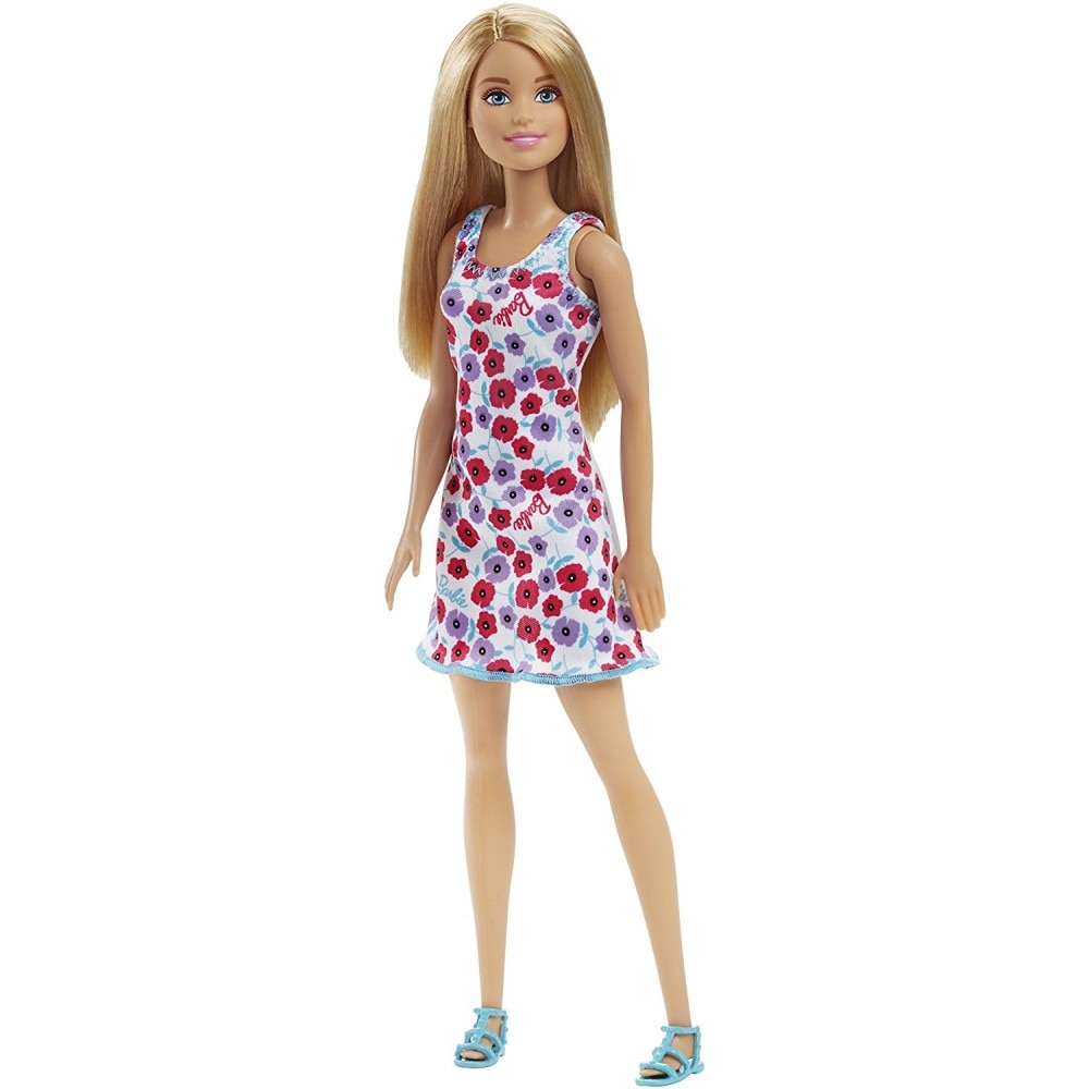 Papusa Mattel Barbie Model Clasic Blonda in rochie alba cu flori