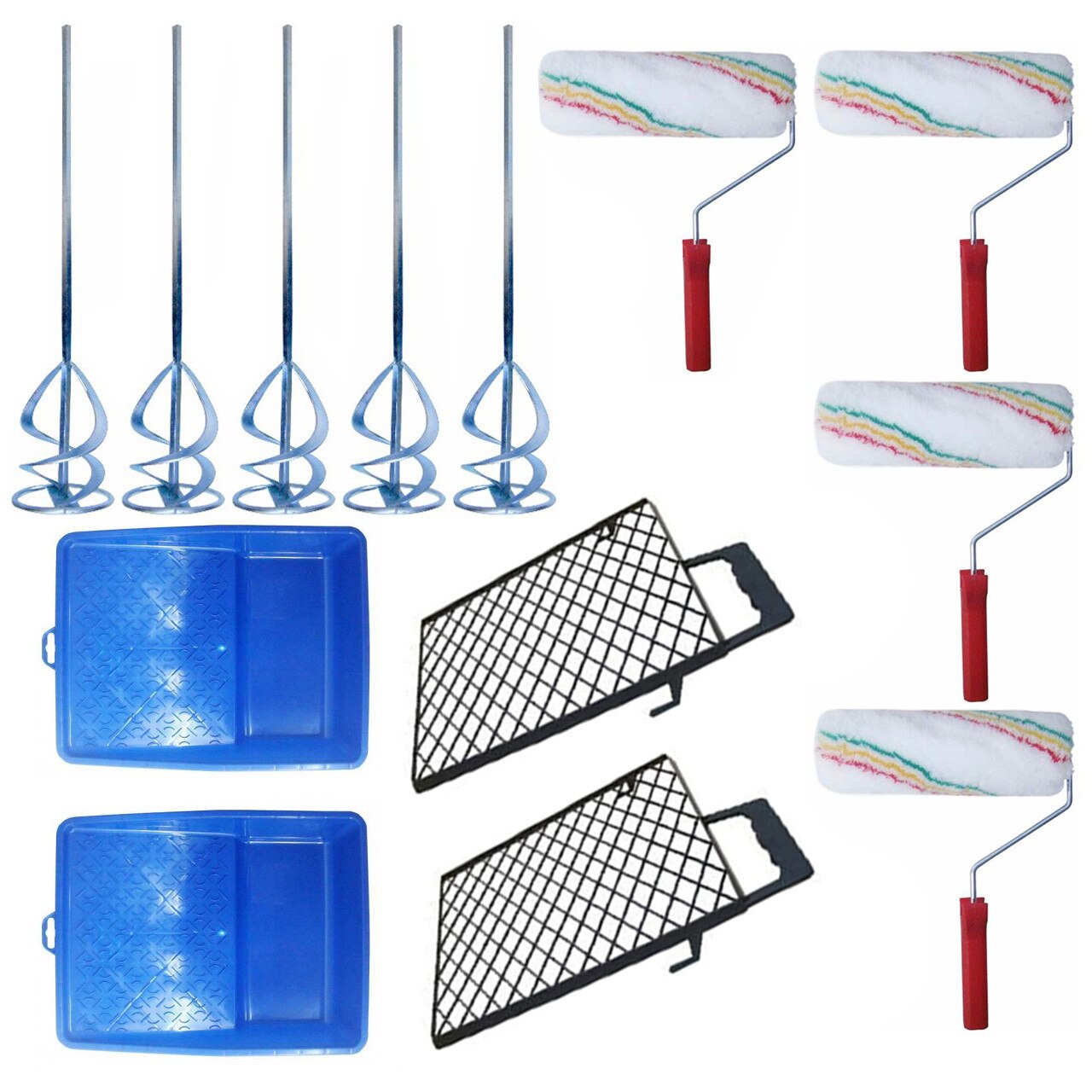 Pachet - 5 x Amestecator HSS argintiu + 4 x Trafalet din blana, 25cm + 2 x Tava pentru trafalet, 32cm + 2 x Gratar mare pentru trafalet