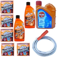 pachet - 1 x sarpe desfundat 5m  5 x granule pentru desfundat tevile mr muscle 50g  1 x peak out pentru desfundat tevile 500ml  2 x mr muscle gel pentru desfundarea tevilor 500 ml imagen 41_0_
0