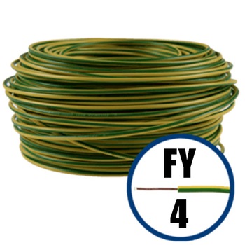 Conductor cablu curent H07V-U din CUPRU PLIN, FY 4, Verde-galben - 100 metri Conductor cablu curent H07V-U din CUPRU PLIN, FY 4, Verde-galben - 100 metri