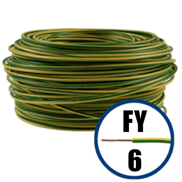 Conductor FY 6 - 100 m - Cablu curent cupru plin, Galben-Verde - H07V-U