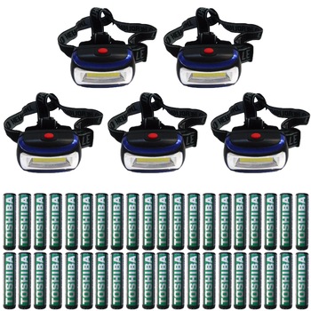 Pachet - 5 x Lanterna frontala, LED mare + 40 x Baterie R3 Toshiba, AAA, 1.5V Pachet - 5 x Lanterna frontala, LED mare + 40 x Baterie R3 Toshiba, AAA, 1.5V