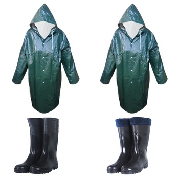 Pachet - 2 x Pelerina impermeabila de ploaie, XL, verde + Cizme din cauciuc, Nr. 41 + Cizme din cauciuc imblanite, Nr. 42 Pachet - 2 x Pelerina impermeabila de ploaie, XL, verde + Cizme din cauciuc, Nr. 41 + Cizme din cauciuc imblanite, Nr. 42