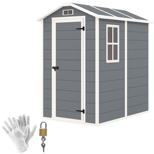 Casuta Outsunny de depozitare de gradina PP cu podea, 2,1 m² exterior, 131x186x198cm, gri