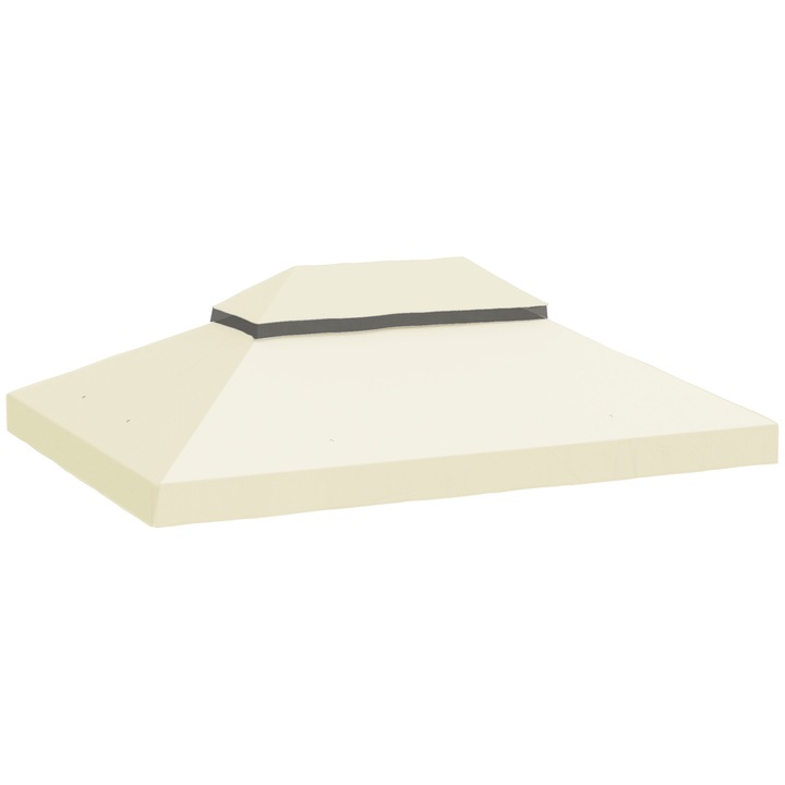 Acoperis de schimb pentru foisor de gradina Outsunny 3x4m cu acoperis dublu, tesatura Oxford 600D 370g/㎡ Husa pentru foisor anti-UV 30+ rezistenta la apa cu orificii de scurgere, alb crem