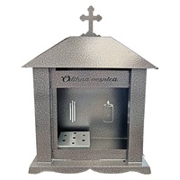 Felinar metalic pentru cimitir, GRS F5G, vopsit electrostatic gri-argintiu, fara picior, 44,8x33,0x19,0 cm