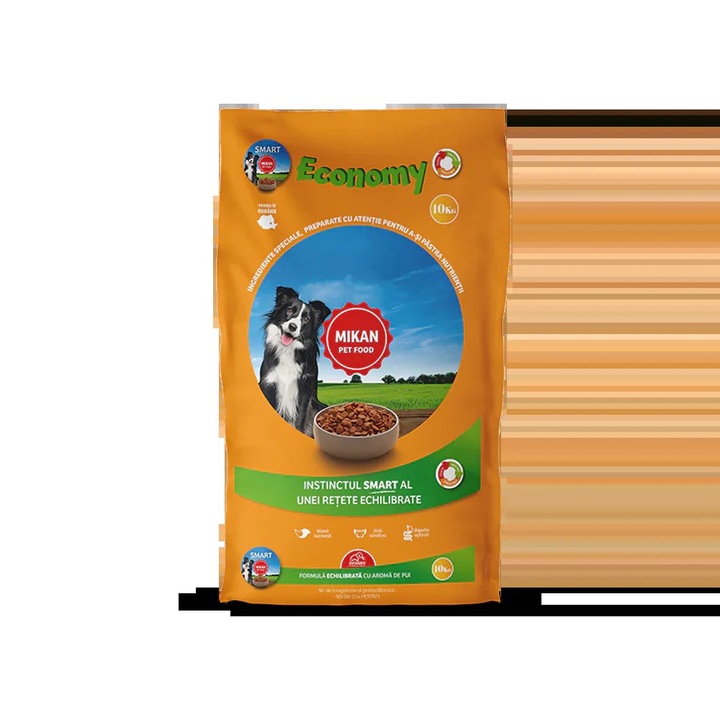 Hrana pentru caini MIKAN Smart Economy cu pui, 10 KG, uscata, toate taliile