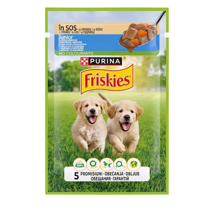 Мокра храна за кучета, Purina Friskies Junior, пиле с морков, 85гр