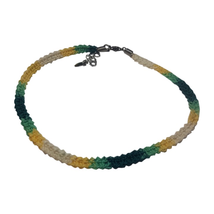 Choker boho chic style lucrat manual din bumbac, 30 +5 x 0.6 cm, Verde