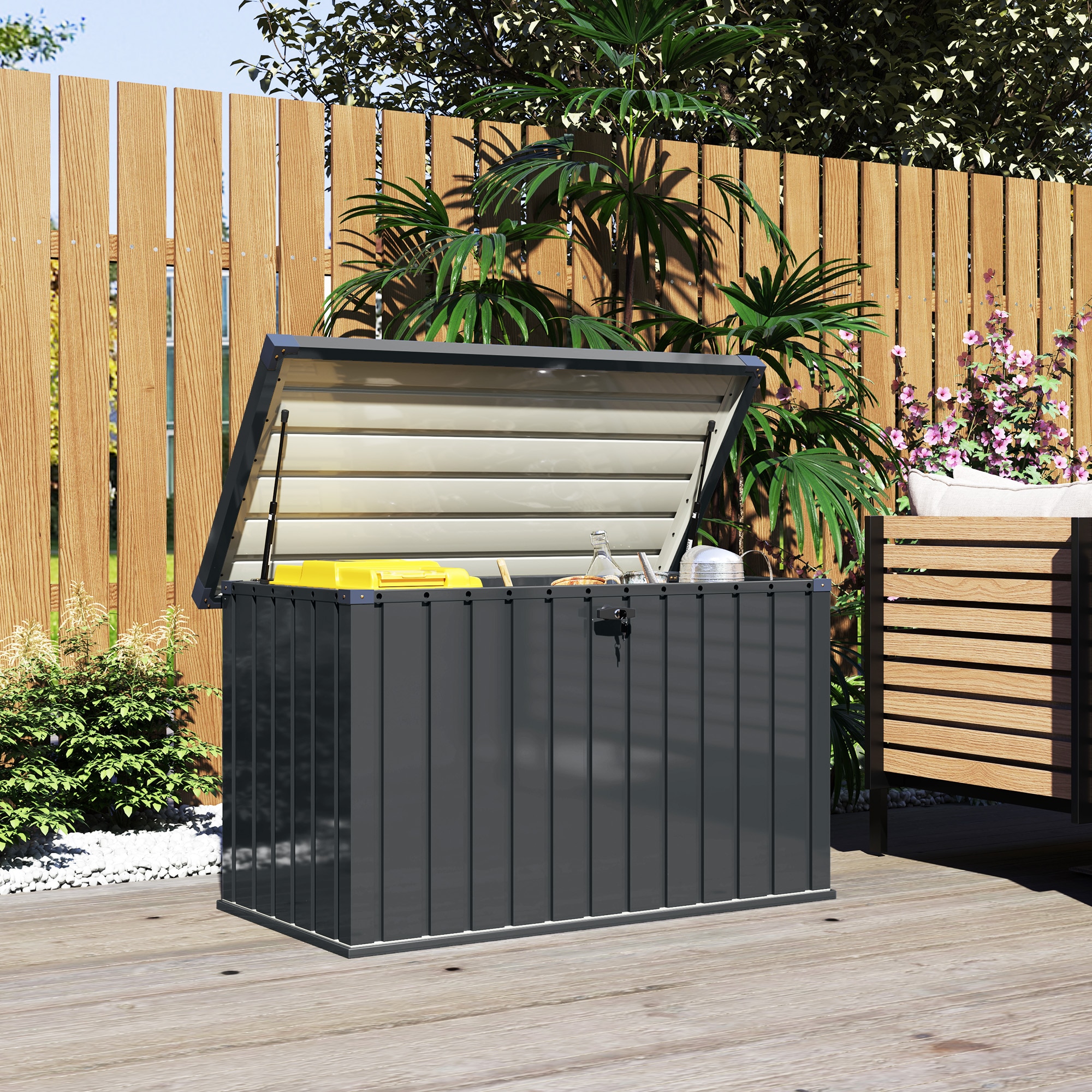 Lada de depozitare in aer liber, Outsunny, 400L cu capac cu doua