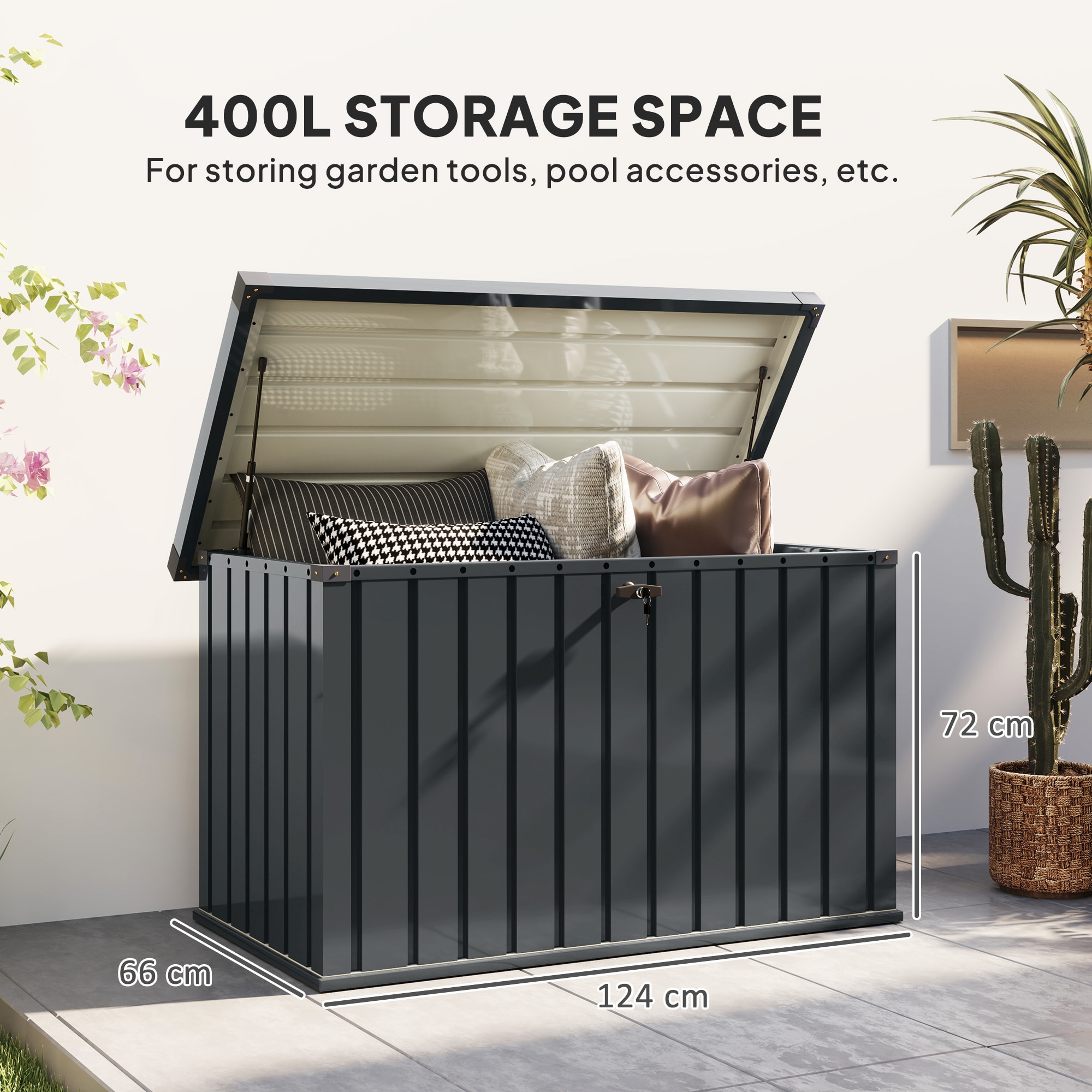 Lada de depozitare in aer liber, Outsunny, 400L cu capac cu doua