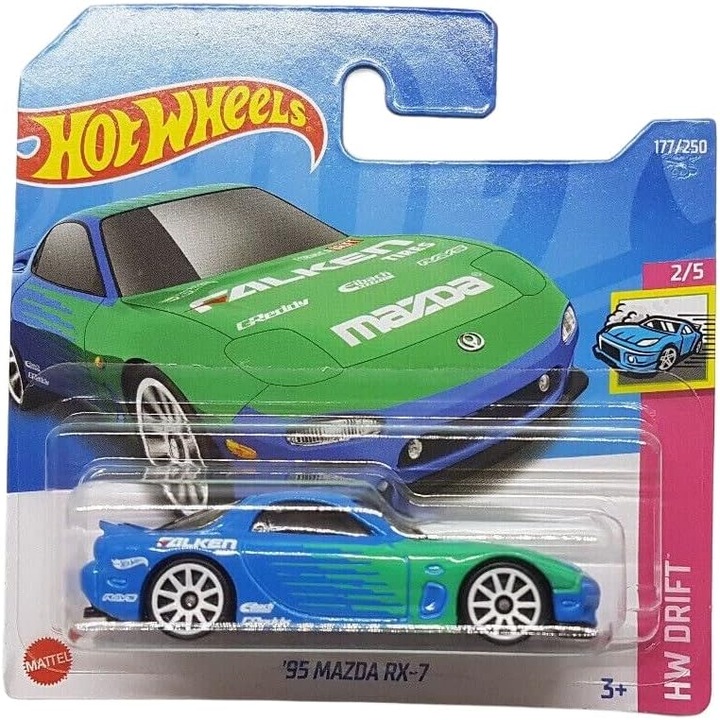 Masinuta Hot Wheels 2022, 95 Mazda Rx-7, HW Drift 2/5, HCV86, 1:64, Albastru