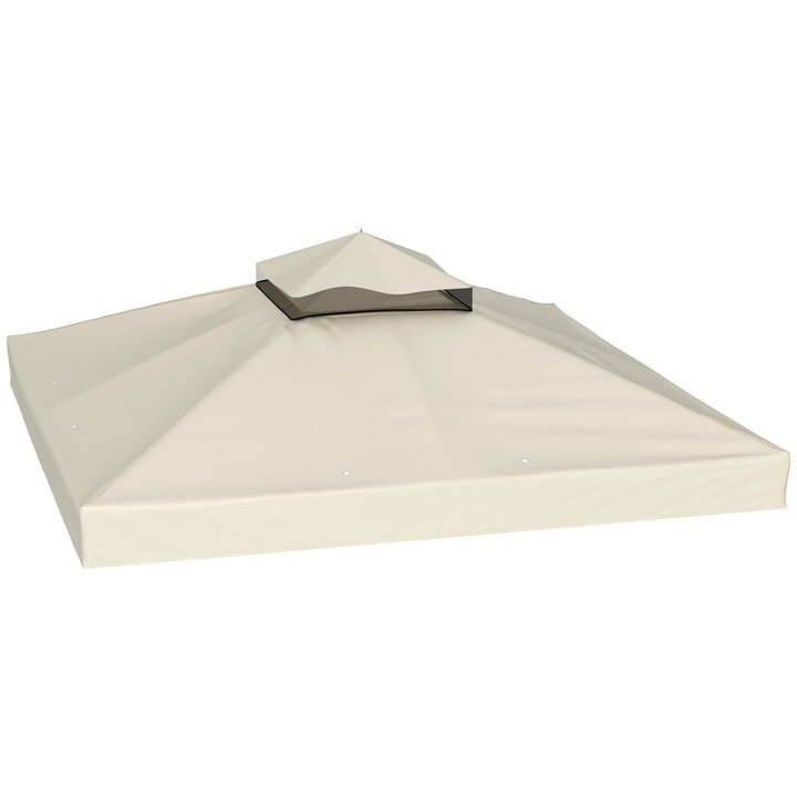 Acoperis de schimb pentru foisor de gradina Outsunny 3x3m cu acoperis dublu, tesatura Oxford 600D 370g/㎡ Husa pentru foisor anti-UV 30+ rezistenta la apa cu gauri de drenaj, crem