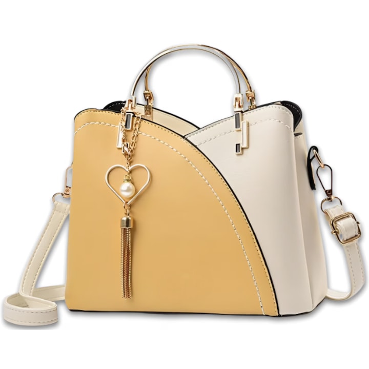 Geantă crossbody Juls, piele eco, compartimente multiple, galben, 23x19x11,5cm