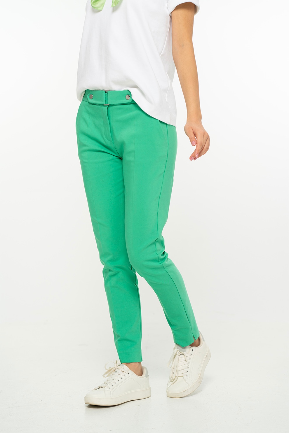 Hermosa, Pantaloni crop cu buzunare oblice Yrina, Verde marin, 40