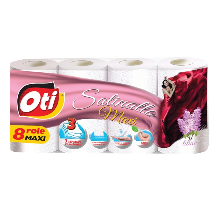 Hartie igienica OTI Satinatto Maxi, Liliac, 8 role, 3 straturi