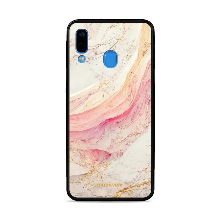 Carcasa Mobiwear Glossy pentru Samsung Galaxy A40, mramor roz si auriu, rezistenta la socuri si zgarieturi, set 1 husa