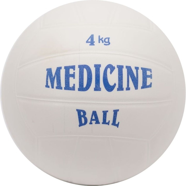 Minge medicinala Plasto Ball 4 kg, din cauciuc-colagen, Umplutura lichid, Alb, Diametru 19.5 cm