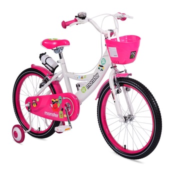 Bicicleta pentru fetite cu roti ajutatoare Little Monster Pink 20 inch Bicicleta pentru fetite cu roti ajutatoare Little Monster Pink 20 inch