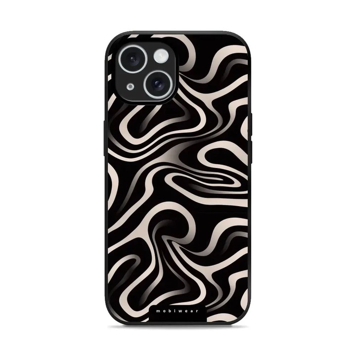 Carcasa Mobiwear, plastic, pentru Apple iPhone 15, rezistenta la socuri si zgarieturi, negru/bej