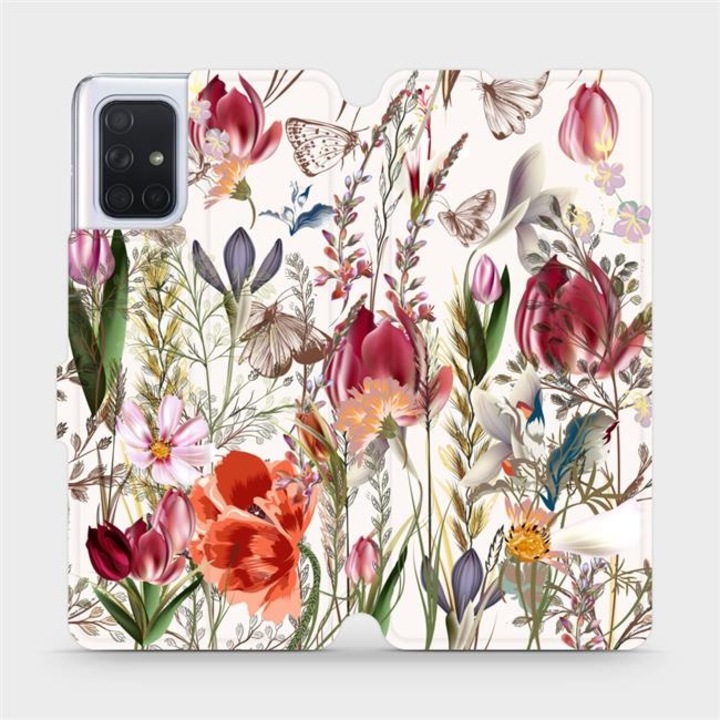Husa flip, Mobiwear, pentru Samsung Galaxy A71, design flori, rezistent la socuri, multicolor