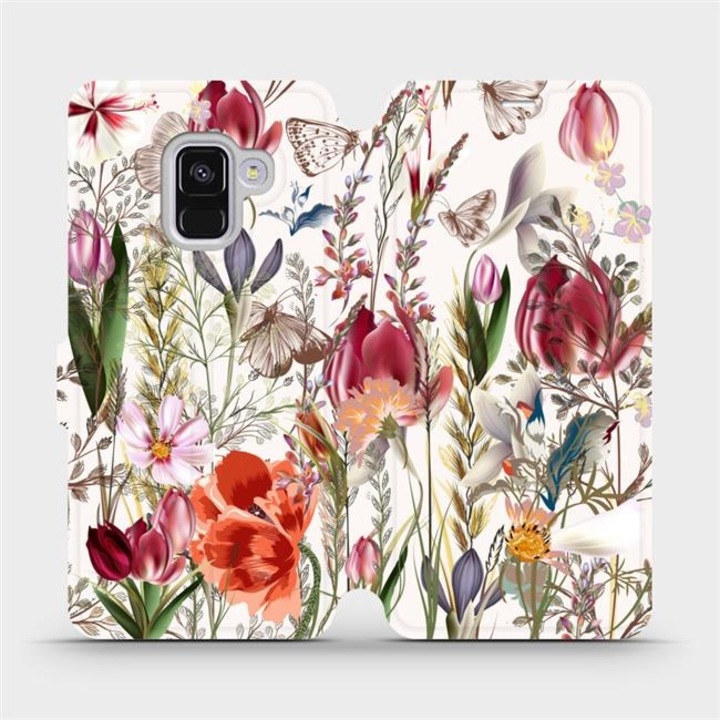 Husa flip, Mobiwear, pentru Samsung Galaxy A8 2018, design flori, multicolor, material piele ecologica