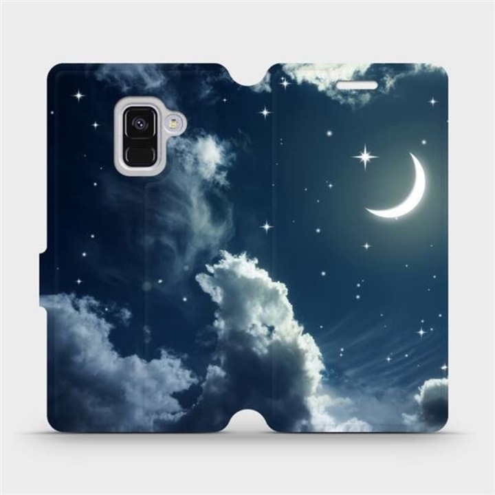 Husa flip, Mobiwear, pentru Samsung Galaxy A8 2018, design spatial, rezistent la socuri si zgarieturi, albastru