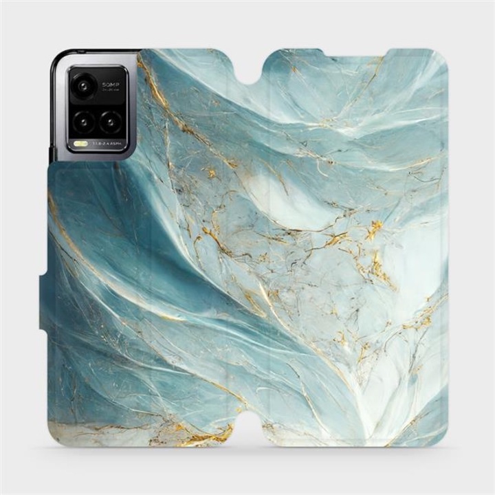 Mobiwear флип калъф за телефон Vivo Y21S зелен и златен мрамор, устойчив на удари и надраскване, материал екологична кожа