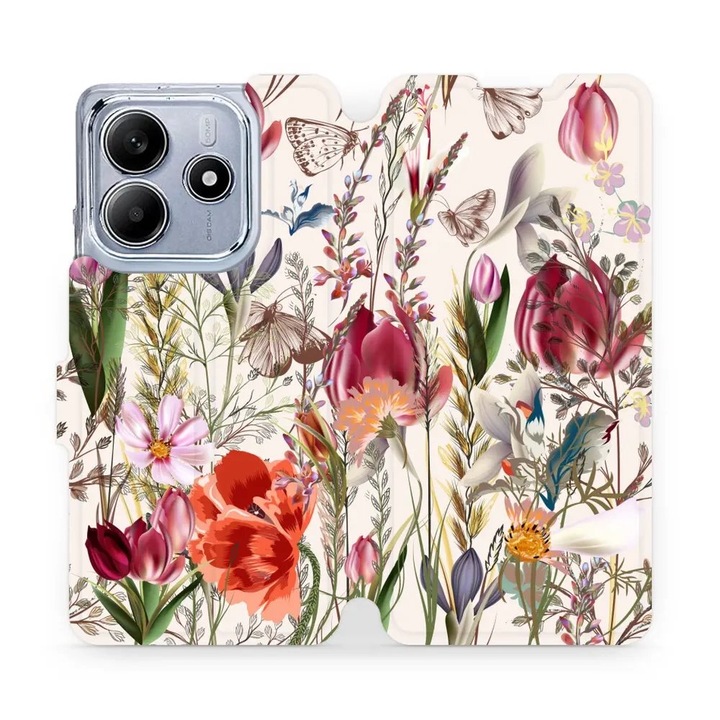 Калъф, Mobiwear - Book - MP01S за Xiaomi Redmi Note 14 5G, Букет От Цветя
